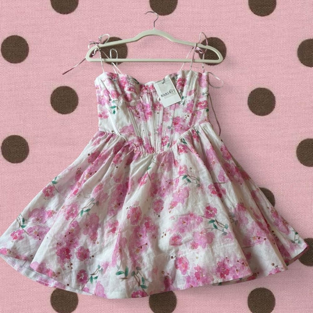 Bardot Pink Floral Tie-Strap Mini Dress
